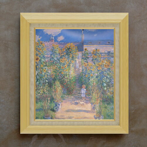 Rakuten - 【油絵 直筆仕上げ】クロード・モネ ヴェトゥイユのモネの庭 F10 【額入り】 絵画 販売 10号 油彩 風景画 675×601mm 複製画 送料無料 プレゼント ギフト 開店祝い 開業祝い 退職祝い 新築祝い リビング 玄関 モダン アートフレーム 壁掛け