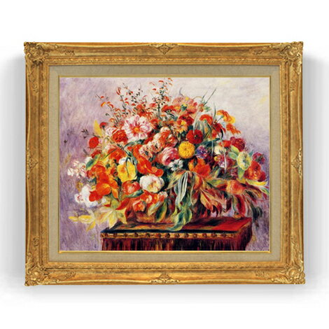 【油絵 直筆仕上げ】ルノワール バスケットの花々 F12 【油彩 国内生産 インテリア】絵画 販売 12号 静..