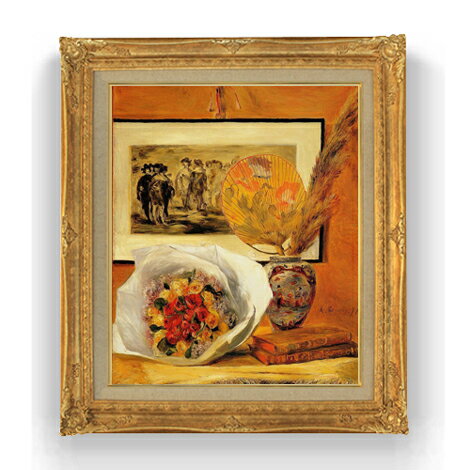 【油絵 直筆仕上げ】ルノワール 花束 F12 【油彩 国内生産 インテリア】絵画 販売 12号 静物画 ゴールド額縁 736×630mm 複製画 送料無料 プレゼント ギフト 開店祝い 開業祝い 退職祝い 新築祝い リビング 玄関 モダン 壁掛け