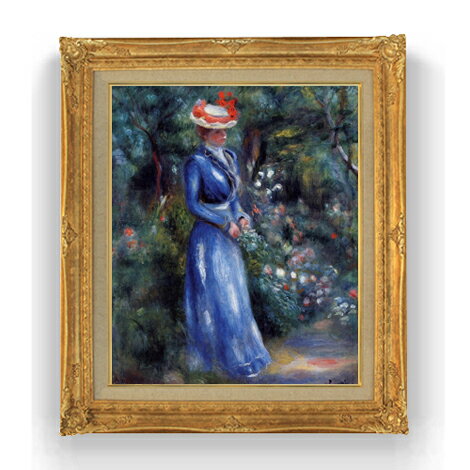 【油絵 直筆仕上げ】ルノワール 青いドレスの女、サン＝クルーの庭にて F12 【油彩 国内生産 インテリ..