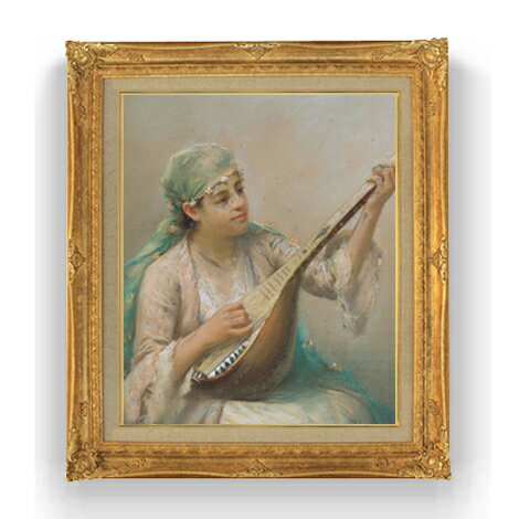 Portrait - 【油絵 直筆仕上げ】ファウストゾナロ Woman Playing a String Instrument F12 【アップグレード額縁】絵画 販売 12号 風景画額縁 736×630mm 複製画 送料無料 プレゼント ギフト 開店祝い 開業祝い 退職祝い 新築祝い リビング 壁掛け