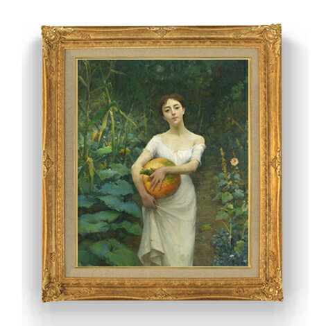 【油絵 直筆仕上げ】ファウストゾナロ Young Girl Carrying a Pumpkin F12 【アップグレード額縁】絵画 販売 12号 人物画 額縁 736×630mm 複製画 送料無料 プレゼント ギフト 開店祝い 開業祝い 退職祝い 新築祝い リビング 壁掛け
