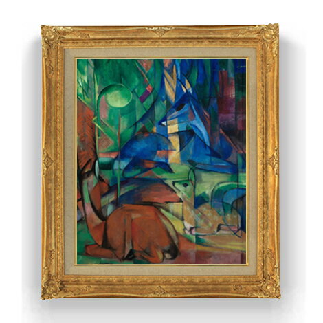 Rakuten - 【油絵 直筆仕上げ】マルク 森への帰還2 F12 【アップグレード額縁】絵画 販売 12号 抽象画 額縁 736×630mm 複製画 送料無料 プレゼント ギフト 開店祝い 開業祝い 退職祝い 新築祝い リビング 壁掛け