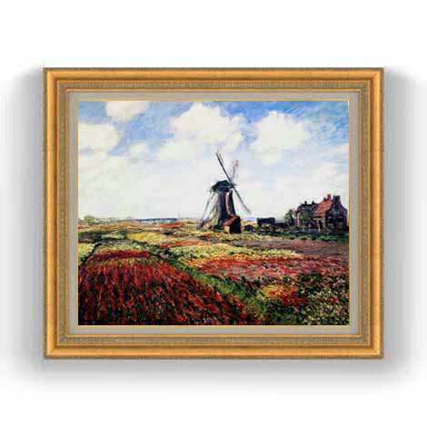 【油絵 直筆仕上げ】クロード・モネ チューリップ畑 F12 【油彩 国内生産 インテリア】絵画 販売 12号 風景画 ゴールド額縁 754×648mm 複製画 ...