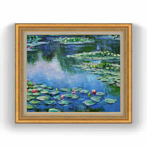 【油絵 直筆仕上げ】クロード・モネ 睡蓮 (5) F12 【油彩 国内生産 インテリア】絵画 販売 12号 風景画 ゴールド額縁 754×648mm 複製画 送...