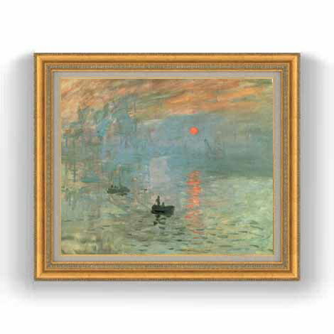 【油絵 直筆仕上げ】クロード・モネ 印象、日の出 F12 【油彩 国内生産 インテリア】絵画 販売 12号 風景画 ゴールド額縁 754×648mm 複製画 送...