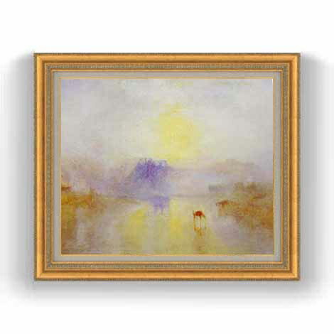 Rakuten - 【油絵 直筆仕上げ】ターナー ノラム城、 日の出 F12 【油彩 国内生産 インテリア】絵画 販売 12号 風景画 ゴールド額縁 754×648mm 複製画 送料無料 プレゼント ギフト 開店祝い 開業祝い 退職祝い 新築祝い リビング 玄関 モダン 壁掛け