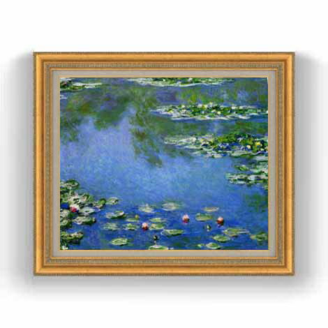 【油絵 直筆仕上げ】クロード・モネ 睡蓮 （3） F12 【油彩 国内生産 インテリア】絵画 販売 12号 風景画 ゴールド額縁 754×648mm 複製画 送料無料 プレゼント ギフト 開店祝い 開業祝い 退職祝い 新築祝い リビング 玄関 モダン 壁掛け
