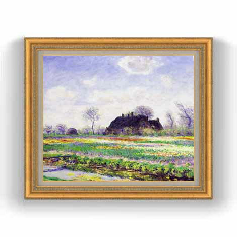 【油絵 直筆仕上げ】クロード・モネ チューリップ畑、ハーレム近くのザッセンハイム F12 【油彩 国内生産 インテリア】絵画 販売 12号 風景画 ゴールド額縁 754×648mm 複製画 送料無料