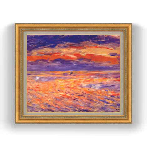 Rakuten - 【油絵 直筆仕上げ】ルノワール 海の夕日 F12 【油彩 国内生産 インテリア】絵画 販売 12号 風景画 ゴールド額縁 754×648mm 複製画 送料無料 プレゼント ギフト 開店祝い 開業祝い 退職祝い 新築祝い リビング 玄関 モダン 壁掛け