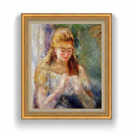【油絵 直筆仕上げ】ルノワール 編み物をする女 F12 【油彩 国内生産 インテリア】絵画 販売 12号 人物画 ゴールド額縁 754×648mm 複製画 送料無料 プレゼント ギフト 開店祝い 開業祝い 退職祝い 新築祝い リビング 玄関 モダン 壁掛け
