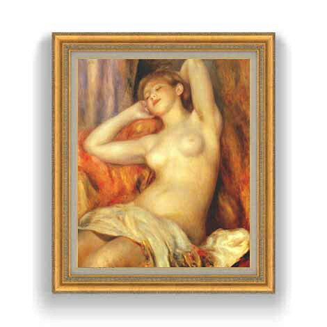 Rakuten - 【油絵 直筆仕上げ】ルノワール 眠る女 F12 【油彩 国内生産 インテリア】絵画 販売 12号 人物画 ゴールド額縁 754×648mm 複製画 送料無料 プレゼント ギフト 開店祝い 開業祝い 退職祝い 新築祝い リビング 玄関 モダン 壁掛け