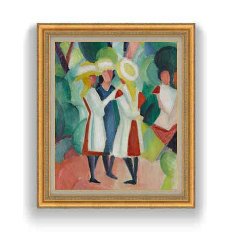 Rakuten - 【油絵 直筆仕上げ】アウグスト・マッケ Three girls in yellow straw hats I F12 【油彩 国内生産 インテリア】絵画 販売 12号 抽象画 ゴールド額縁 754×648mm 複製画 送料無料
