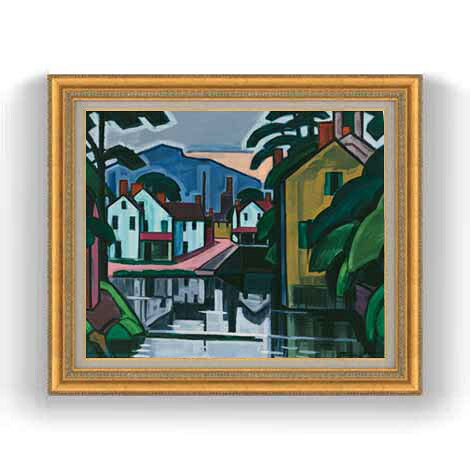 【油絵 直筆仕上げ】ブルーマナー Old Canal Port F12 【油彩 国内生産 インテリア】絵画 販売 12号 抽..