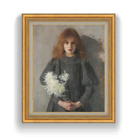 Rakuten - 【油絵 直筆仕上げ】ボズナンスカ Girl with Chrysanthemums F12 【油彩 国内生産 インテリア】絵画 販売 12号 人物画 額縁 754×648mm 複製画 送料無料 プレゼント ギフト 開店祝い 開業祝い 退職祝い 新築祝い リビング 壁掛け