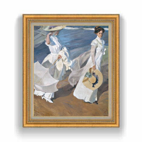 【油絵 直筆仕上げ】ソローリャ Strolling along the Seashore F12 【油彩 国内生産 インテリア】絵画 販売 12号 人物画 額縁 754×648mm 複製画 送料無料 プレゼント ギフト 開店祝い 開業祝い 退職祝い 新築祝い リビング 壁掛け