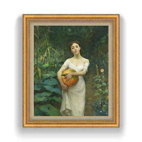 【油絵 直筆仕上げ】ファウストゾナロ Young Girl Carrying a Pumpkin F12 【油彩 国内生産 インテリア】絵画 販売 12号 人物画 額縁 754×648mm 複製画 送料無料 プレゼント ギフト 開店祝い 開業祝い 退職祝い 新築祝い リビング 壁掛け