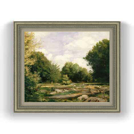 Rakuten - 【油絵 直筆仕上げ】ルノワール A Clearing in the Woods F12 【油彩 国内生産 インテリア】絵画 販売 12号 風景画 ゴールド額縁 754×648mm 複製画 送料無料 プレゼント ギフト 開店祝い 開業祝い 退職祝い 新築祝い リビング 玄関 モダン 壁掛け