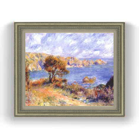 Rakuten - 【油絵 直筆仕上げ】ルノワール ガーンジーの風景 F12 【油彩 国内生産 インテリア】絵画 販売 12号 風景画 ゴールド額縁 754×648mm 複製画 送料無料 プレゼント ギフト 開店祝い 開業祝い 退職祝い 新築祝い リビング 玄関 モダン 壁掛け