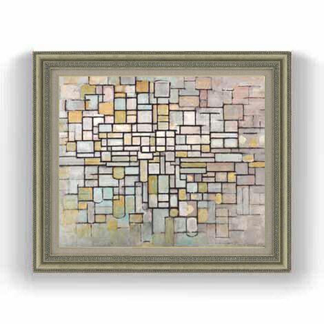 Rakuten - 【油絵 直筆仕上げ】ピート・モンドリアン Composition no2 F12 【油彩 国内生産 インテリア】絵画 販売 12号 抽象画 ゴールド額縁 754×648mm 複製画 送料無料 プレゼント ギフト 開店祝い 開業祝い 退職祝い 新築祝い リビング 玄関 モダン 壁掛け