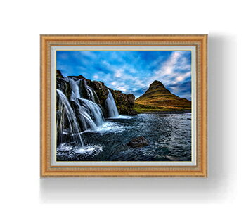 【油絵 直筆仕上げ】Kirkjufell、アイスランドの風景 F12サイズ 額入り 【額入り】 油彩 風景画 オリジナルインテリア絵画 風水画 額縁..