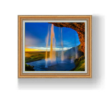 【油絵 直筆仕上げ】スコゥガフォスの滝 F12サイズ 額入り 【額入り】 油彩 風景画 オリジナルインテリ..