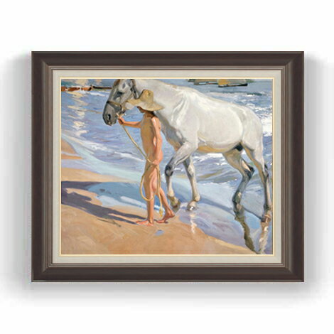 Rakuten - 【油絵 直筆仕上げ】ソローリャ The Horses Bath F12 【油彩 国内生産 インテリア】絵画 販売 12号 風景画額縁 736×630mm 複製画 送料無料 プレゼント ギフト 開店祝い 開業祝い 退職祝い 新築祝い リビング 壁掛け