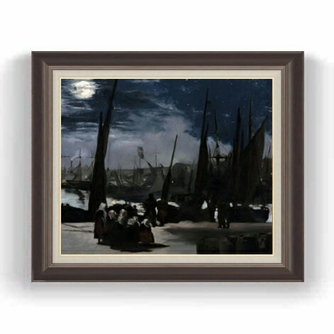 Rakuten - 【油絵 直筆仕上げ】エドゥアール・マネ Clair de Lune sur le Port de Boulogne F12 【油彩 国内生産 インテリア】絵画 販売 12号 風景画額縁 736×630mm 複製画 送料無料 プレゼント ギフト 開店祝い 開業祝い 退職祝い 新築祝い リビング 壁掛け