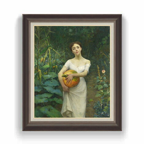 【油絵 直筆仕上げ】ファウストゾナロ Young Girl Carrying a Pumpkin F12 【油彩 国内生産 インテリア】絵画 販売 12号 人物画 額縁 736×630mm 複製画 送料無料 プレゼント ギフト 開店祝い 開業祝い 退職祝い 新築祝い リビング 壁掛け