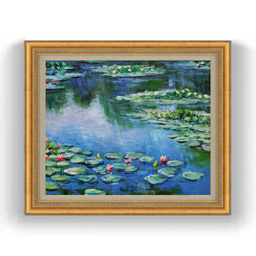 【油絵 直筆仕上げ】クロード・モネ 睡蓮 （5） F15 【油彩 国内生産 インテリア】絵画 販売 15号 風景画 ゴールド額縁 800×678mm 複製画 送料無料 プレゼント ギフト 開店祝い 開業祝い 退職祝い 新築祝い リビング 玄関 モダン 壁掛け