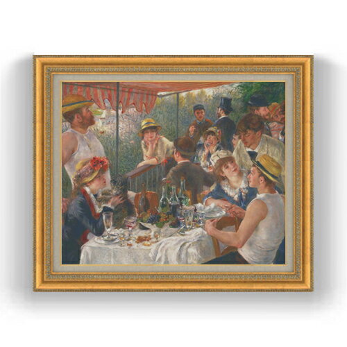 楽天絵画販売アートレスト【油絵 直筆仕上げ】ルノワール 舟遊びの昼食 F15 【油彩 国内生産 インテリア】絵画 販売 15号 風景画 ゴールド額縁 800×678mm 複製画 送料無料 プレゼント ギフト 開店祝い 開業祝い 退職祝い 新築祝い リビング 玄関 モダン 壁掛け