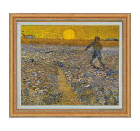 【油絵 直筆仕上げ】ゴッホ 種まく人 F15 【油彩 国内生産 インテリア】絵画 販売 15号 風景画 ゴールド額縁 800×678mm 複製画 送料無料 プレ...