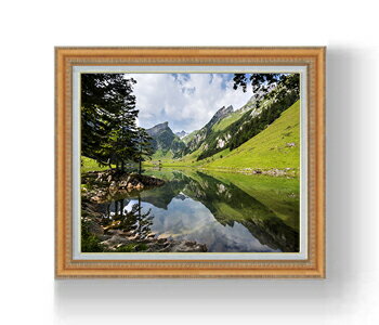 【油絵 直筆仕上げ】アルプスの眺め F15サイズ 額入り 【額入り】 油彩 風景画 オリジナルインテリア絵画 風水画 インテリアアート絵画 15号 800×678mm 複製画 送料無料