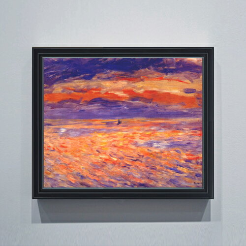 Western Films - 【油絵 直筆仕上げ】ルノワール 海の夕日 F15 【油彩 アップグレード額】絵画 販売 15号 風景画額縁 712×590mm 複製画 送料無料 プレゼント ギフト 開店祝い 開業祝い 退職祝い 新築祝い リビング 玄関 モダン 壁掛け