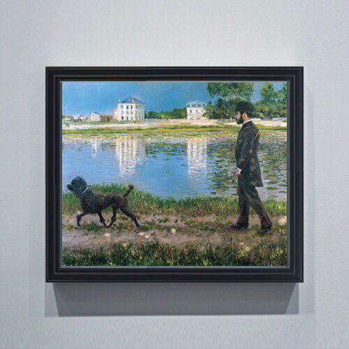 【油絵 直筆仕上げ】カイユボット リチャードギャロと彼の犬、プチジェヌヴィリエにて F15 【油彩 アップグレード額】絵画 販売 15号 風景画額縁 712×590mm 複製画 送料無料