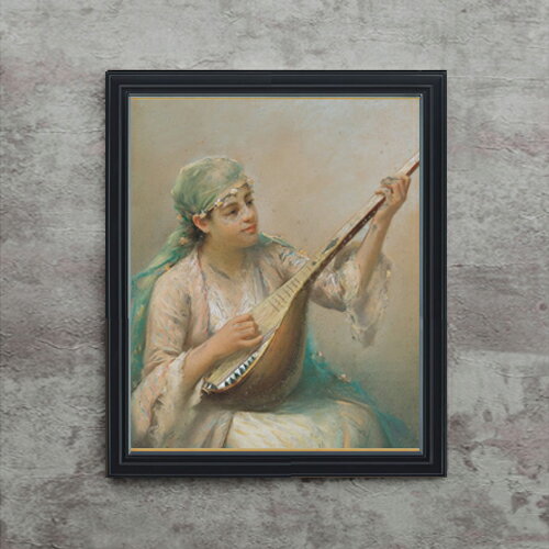 【油絵 直筆仕上げ】ファウストゾナロ Woman Playing a String Instrument F15 【油彩 アップグレード額】絵画 販売 15号 風景画額縁 712×590mm 複製画 送料無料 プレゼント ギフト 開店祝い 開業祝い 退職祝い 新築祝い リビング 玄関 モダン 壁掛け