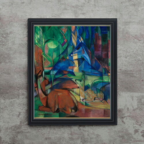 Rakuten - 【油絵 直筆仕上げ】マルク 森への帰還2 F15 【油彩 アップグレード額】絵画 販売 15号 抽象画 額縁 712×590mm 複製画 送料無料 プレゼント ギフト 開店祝い 開業祝い 退職祝い 新築祝い リビング 玄関 モダン 壁掛け