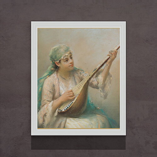 【油絵 直筆仕上げ】ファウストゾナロ Woman Playing a String Instrument F15 【油彩 アップグレード額】絵画 販売 15号 風景画額縁 712×590mm 複製画 送料無料 プレゼント ギフト 開店祝い 開業祝い 退職祝い 新築祝い リビング 玄関 モダン 壁掛け