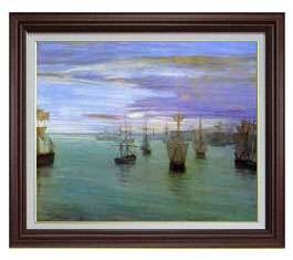 Rakuten - 【油絵 直筆仕上げ】ホイッスラー 肌色と緑の薄暮 F15 【油彩 国内生産 インテリア】絵画 販売 15号 風景画 ブラウン額縁 800×678mm 複製画 送料無料 プレゼント ギフト 開店祝い 開業祝い 退職祝い 新築祝い リビング 玄関 モダン 壁掛け