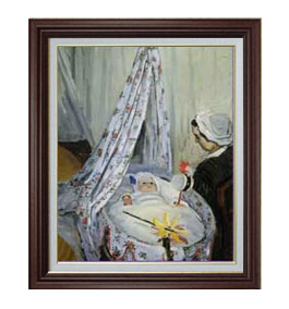 Rakuten - 【油絵 直筆仕上げ】クロード・モネ 揺りかごの中のジャン・モネ F15 【油彩 国内生産 インテリア】絵画 販売 15号 人物画 ブラウン額縁 800×678mm 複製画 送料無料 プレゼント ギフト 開店祝い 開業祝い 退職祝い 新築祝い リビング 玄関 モダン 壁掛け