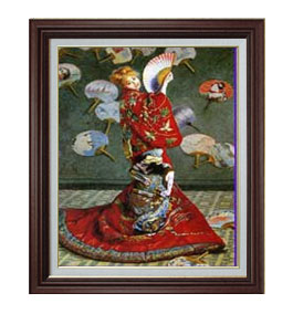 【油絵 直筆仕上げ】クロード・モネ ラ・ジャポネーズ F15 【油彩 国内生産 インテリア】絵画 販売 15号 人物画 ブラウン額縁 800×678mm 複製画...