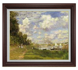 【油絵 直筆仕上げ】クロード・モネ アルジャントゥイユの停泊地 F15 【油彩 国内生産 インテリア】絵画 販売 15号 風景画 ブラウン額縁 800×678m...