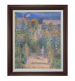 Rakuten - 【油絵 直筆仕上げ】クロード・モネ ヴェトゥイユのモネの庭 F15 【油彩 国内生産 インテリア】絵画 販売 15号 風景画 ブラウン額縁 800×678mm 複製画 送料無料 プレゼント ギフト 開店祝い 開業祝い 退職祝い 新築祝い リビング 玄関 モダン 壁掛け
