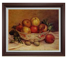 Rakuten - 【油絵 直筆仕上げ】ルノワール ザクロのある静物 F15 【油彩 国内生産 インテリア】絵画 販売 15号 静物画 ブラウン額縁 800×678mm 複製画 送料無料 プレゼント ギフト 開店祝い 開業祝い 退職祝い 新築祝い リビング 玄関 モダン 壁掛け