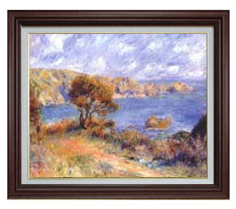 樂天商城 - 【油絵 直筆仕上げ】ルノワール ガーンジーの風景 F15 【油彩 国内生産 インテリア】絵画 販売 15号 風景画 ブラウン額縁 800×678mm 複製画 送料無料 プレゼント ギフト 開店祝い 開業祝い 退職祝い 新築祝い リビング 玄関 モダン 壁掛け