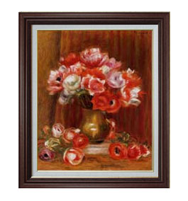 【油絵 直筆仕上げ】ルノワール アネモネ F15 【油彩 国内生産 インテリア】絵画 販売 15号 静物画 ブラウン額縁 800×678mm 複製画 送料無料 プレゼント ギフト 開店祝い 開業祝い 退職祝い 新築祝い リビング 玄関 モダン 壁掛け