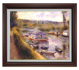 Rakuten - 【油絵 直筆仕上げ】ルノワール ムードンの洗濯場 F15 【油彩 国内生産 インテリア】絵画 販売 15号 風景画 ブラウン額縁 800×678mm 複製画 送料無料 プレゼント ギフト 開店祝い 開業祝い 退職祝い 新築祝い リビング 玄関 モダン 壁掛け