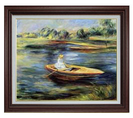 【油絵 直筆仕上げ】ルノワール ボートを漕ぐ若い女 F15 【油彩 国内生産 インテリア】絵画 販売 15号 風景画 ブラウン額縁 800×678mm 複製画 送料無料 プレゼント ギフト 開店祝い 開業祝い 退職祝い 新築祝い リビング 玄関 モダン 壁掛け