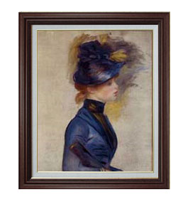 【油絵 直筆仕上げ】ルノワール ブライトブルーの女 F15 【油彩 国内生産 インテリア】絵画 販売 15号 人物画 ブラウン額縁 800×678mm 複製画 送料無料 プレゼント ギフト 開店祝い 開業祝い 退職祝い 新築祝い リビング 玄関 モダン 壁掛け