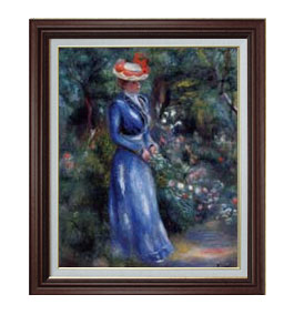 【油絵 直筆仕上げ】ルノワール 青いドレスの女、サン＝クルーの庭にて F15 【油彩 国内生産 インテリ..